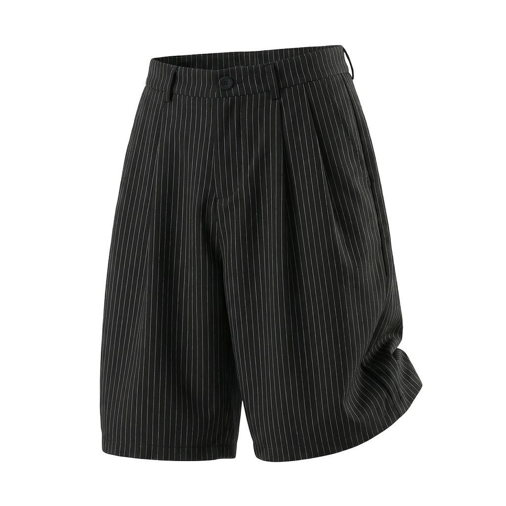 Vintage Striped Men Shorts With Pleated Design For Casual Summer Youth Wear
