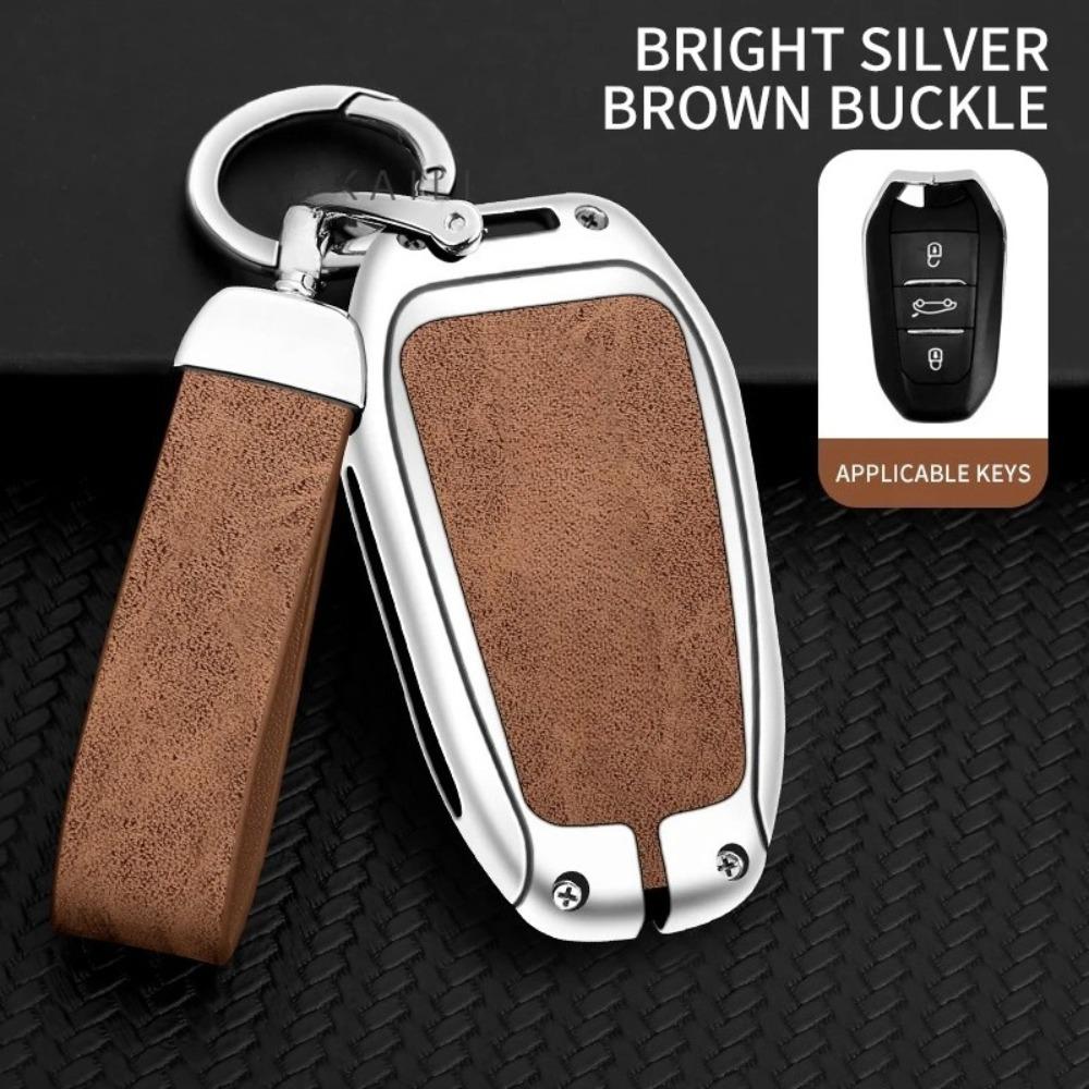 Suitable for Peugeot GT-GTline 308 3008 2008 4008 5008 Car Key Cover Metal High-end Leather Car Key Cover Auto Accessories