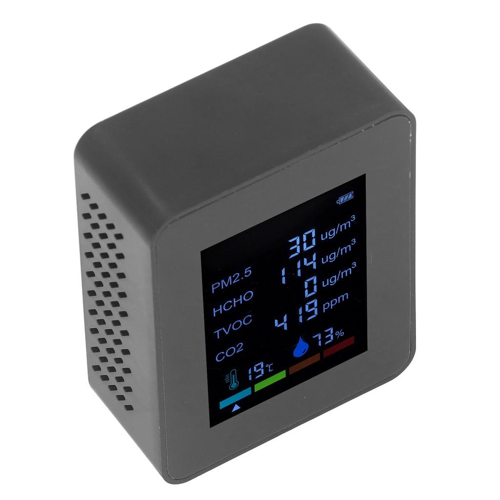 Multifunksjonell 6 i 1 CO2-måler Luftkvalitetsmonitor Temperatur PM2.5 TVOC HCHO-detektor USB