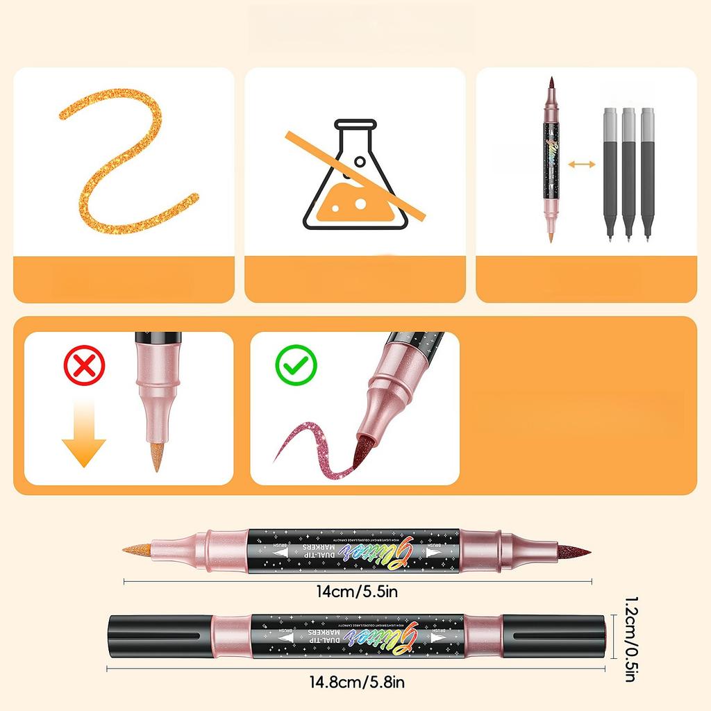 1BOX/12pcs/24pcs/36pcs/48pcs Double Head Flash Pen Marker Soft Head Double Color Hair, Painting Flash Pen Watercolor Pen Stationery