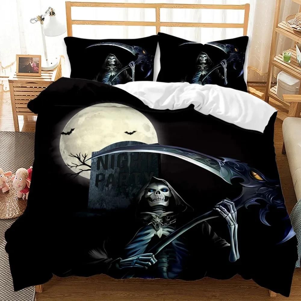 Skull Teen Comforter Cover King Queen Size,Halloween Skeleton Floral Duvet Cover Horror Gothic Black Soft Polyester Quilt Cover