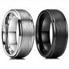 Classic 8mm Tungsten Wedding Ring Black /Silver Color Brushed Two Grooved Center Hammered Design Mens Wedding Band Jewelry Gifts