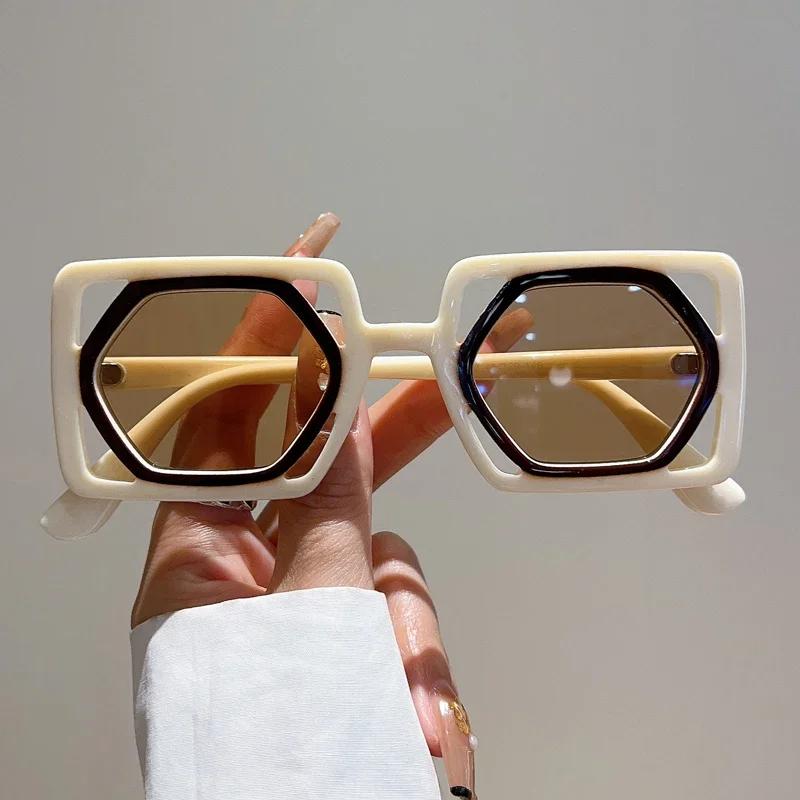 Lunettes de Soleil Carrées Oversize Rétro UV400 Dégradé Y2K pour Femmes Hommes Lunettes de Soleil Design Uniques Gafas De Sol