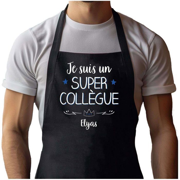 Tablier de cuisine - Elyas Super Collègue Homme - Noir - Coton résistant - Impression bretonne