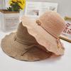 Foldable Bow Sun Protection Hat Knitted Breathable Wave Sun Hat Summer New Women's Large Eave Hat