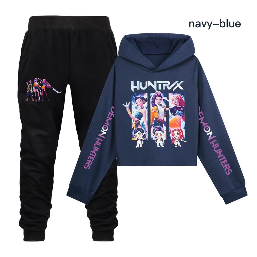 Kpop Dämonenjäger Mädchen Baumwoll Freizeitset Mit Langarm Hoodie Und Hose Für Alter 110-170cm