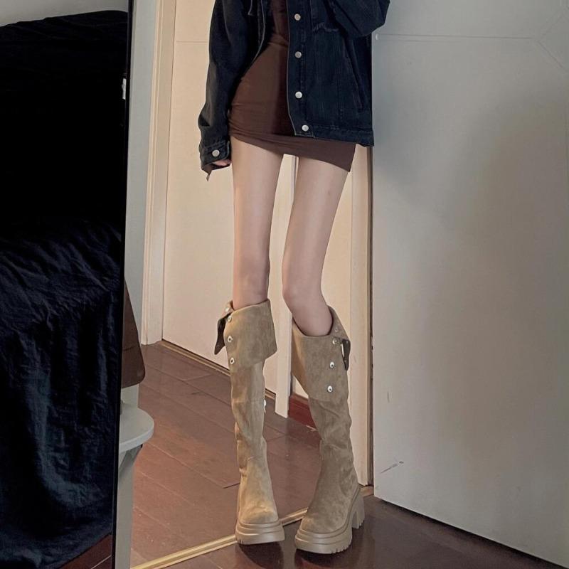 2026 Autumn and Winter New Height Increasing Thick Soled Double Wear Folding Long Boots