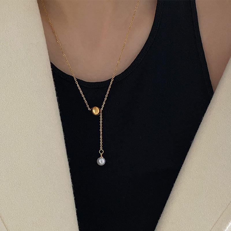 Niche Light Luxury Y-shaped Necklace for Women, Pearl Tassel Necklace for Autumn and Winter Niche for Women, Versatile Collarbone Chain for Women