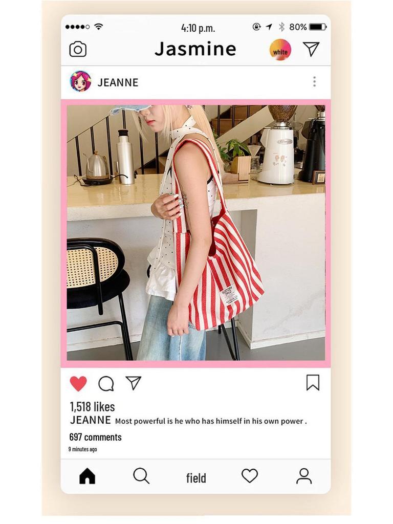 2025 Striped Double-Sided Canvas Shoulder Bag - Women's Student Handbag, Hot-Selling Commute Style
