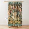 Medieval Deer Hunting Scene Shower Curtain Ladies and Dogs Antique Shower Curtain Animals Retro Vintage Bathroom Curtains Set