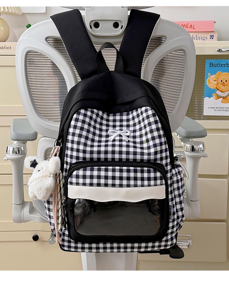 Schoolbag Japanese new high-value cute plaid bow backpack soft huhu sweet little fairy travel small backpack