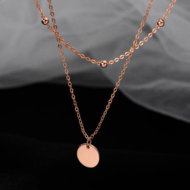 Trendy 925 Sterling Silver Double Layer Choker Necklace Round Piece Pendant Necklaces Gift For Women Fine Accessories Jewelry