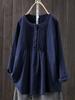 Cotton Linen Round Neck Pullover Shirt With Ruffle Detail For Casual Office Wear