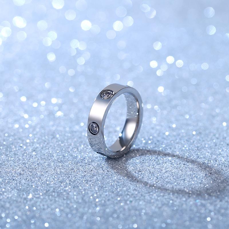 Titanium Steel Couple Ring Fashion Rose Gold Stainless Steel Six Rhinestone Ring Gift for Men and Women ADM