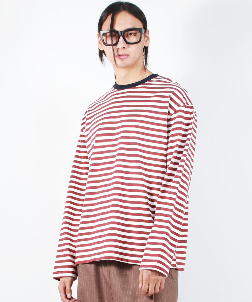 Deumakeu M Stripe Loose-Fit Long Sleeve Tee - Burgundy