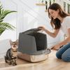 Large Stainless Steel Cat Litter Box, Enclosed Litter Tray with Metal Scoop and Deodorizing Bag, Dark Grey