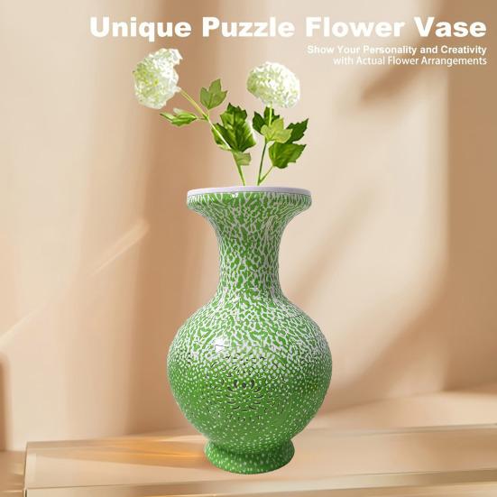 200Pcs/Set 3D Puzzle Vase with LED Light DIY Handmade Jigsaw Puzzle Flower Vase Kids Adults Educational Puzzle Vase Building Toy Decoration