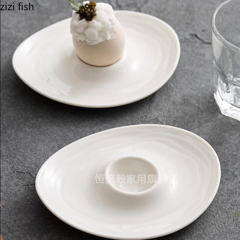 White Ceramic Egg Tray Irregular Egg Tray Cup Egg Rack Dessert Plate Dining Plate Breakfast Bowl Dim Sum Dish Fruit Bowl Tray