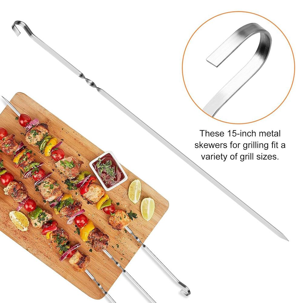 25pcs Flat Kabob Skewers With Hook Stainless Steel Long Grills Barbecue Skewer For Outdoor Camping Picnic Meat BBQ Sticks