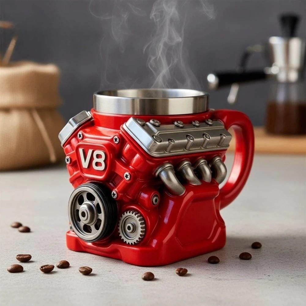 With Handle V8 Engines Stainless Steel Cup Double Wall Insulation Car Mug Gifts for Men and Boys