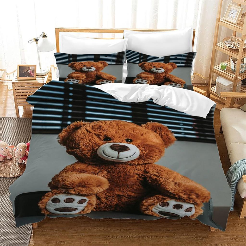 Teddy Bear Bedding Set, 3D Digital Print Animal Themes Wildlife Duvet Cover 2 Pieces Set Quilt Cover Universal For All Seasons