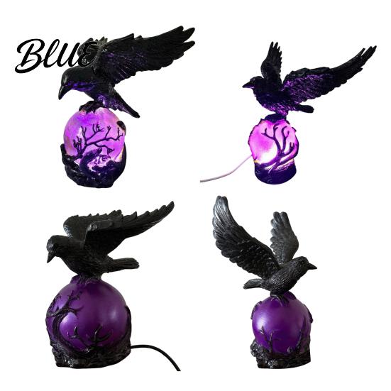 Gothic Home Decor Raven LED Ball Lamp Mysterious Crow on Orb Sculpture Statement Table Lamp Halloween Decorative for Bedside Bedroom Living Room