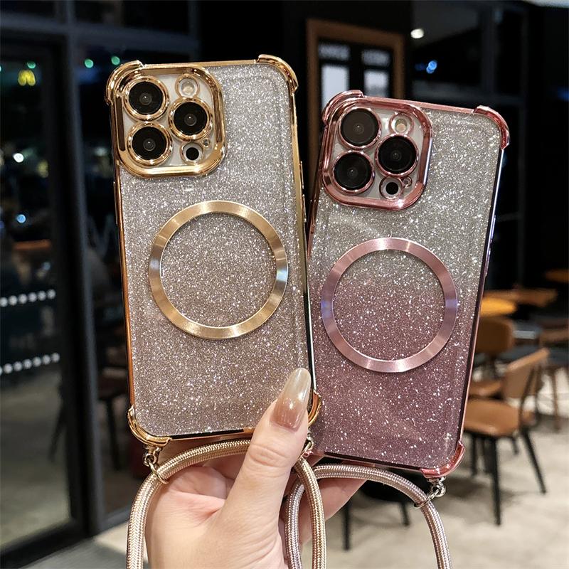Phone Case For Redmi 10 10C 10X 9 9T 9A 9C Luxury Bling Clear Magnetic Crossbody Lanyard Back Covers Funda
