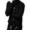 Elegant Men Long Sleeve Knitted Sweater With Horn Buttons And Turtleneck Coat Cardigan