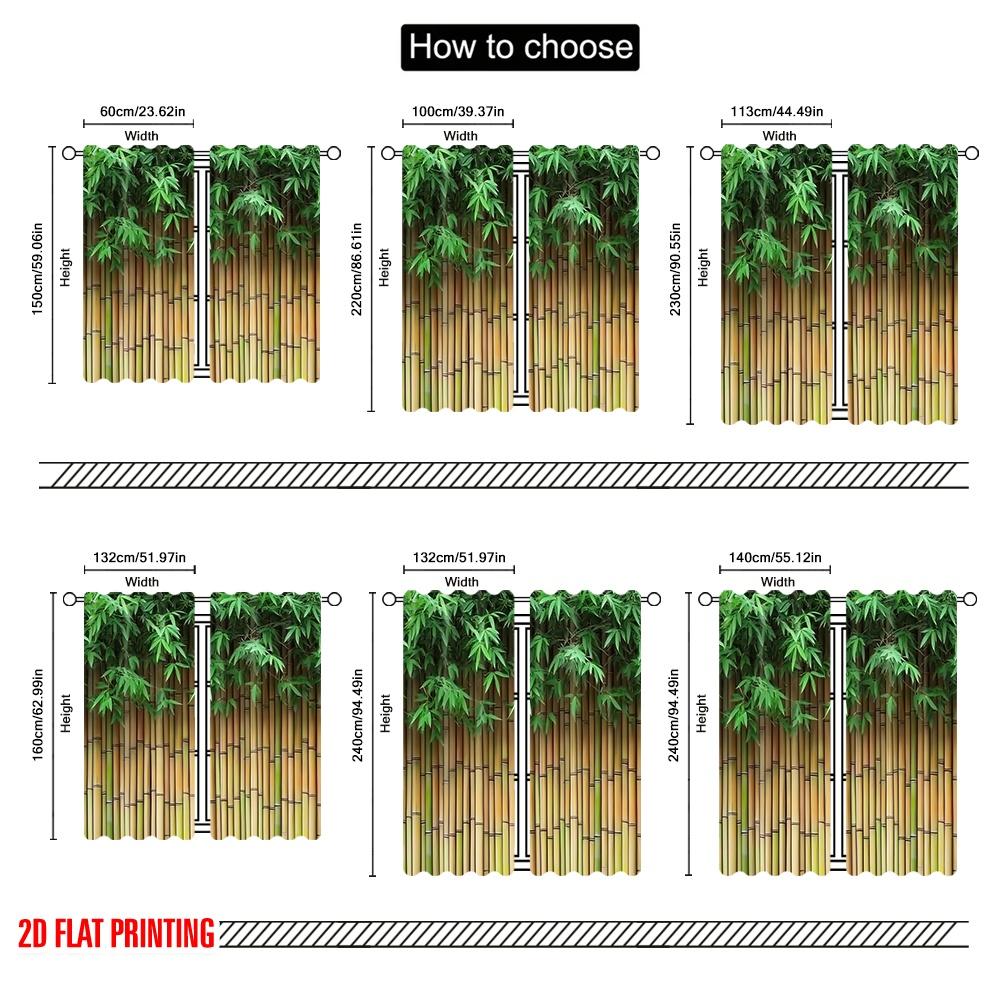2pcs 2D Flat Printing Scene Curtain Bamboo Leaves And Fence (2) Digital Printed Polyester Drapes Festive Wall Decor Use for