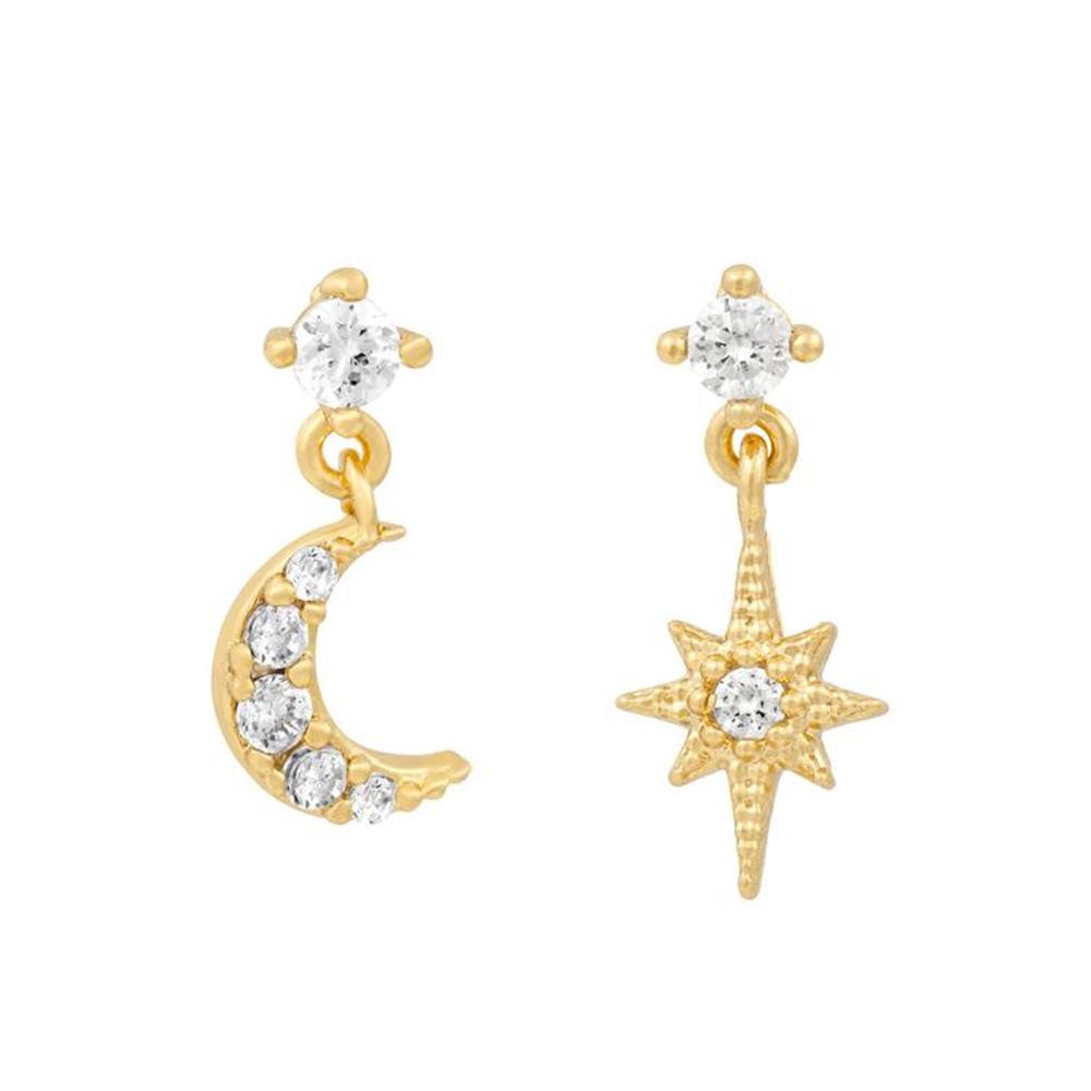New Design Stainless Steel Cubic Zirconia Chain Hoop Earring For Women Star Moon Pendant Cartilage Earring Piercing