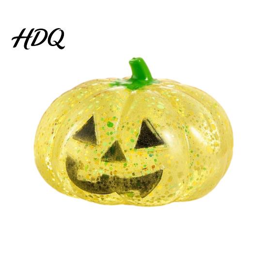 Fidget Stress Reliever Halloween Glitter Pumpkin Ball, Head Squeeze Toy for Desk Decompression Toys Relief, Creepy Party Favors TPR Sensory
