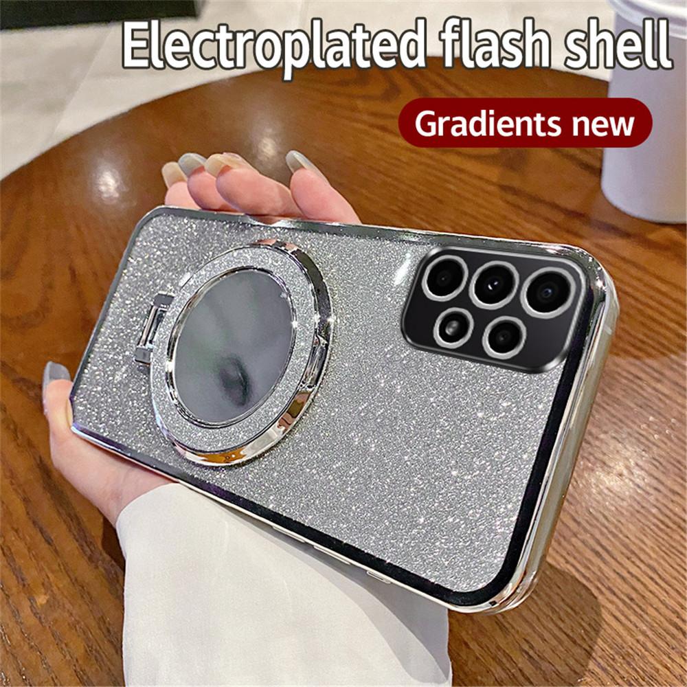Capa de Celular com Suporte de Anel Espelhado com Glitter Gradiente Para Samsung A52 A32 A22 A12 A72 A71 A51 A31 A21S A50 A20 A30 Capa com Suporte Magnético