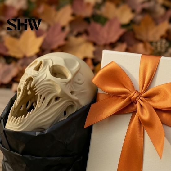 Horror Party Props for Haunted Houses 3D Printed Halloween Skull Ornament, Realistic Statue, Spooky Gothic Home Decor Figurine with Sharp Teeth House