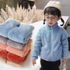 Children's Clothing Solid Color Plus Fleece Coat Autumn and Winter Baby Foreign Style Coral Fleece Zipper Coat