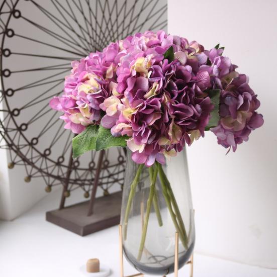 Fleur Artificielle Bouquet d'Hortensias Réaliste en Soie avec Tiges Flexibles Transitions de Couleurs Réalistes Pétales Souples Pliables Fausse Fleur Décoration Maison Mariage
