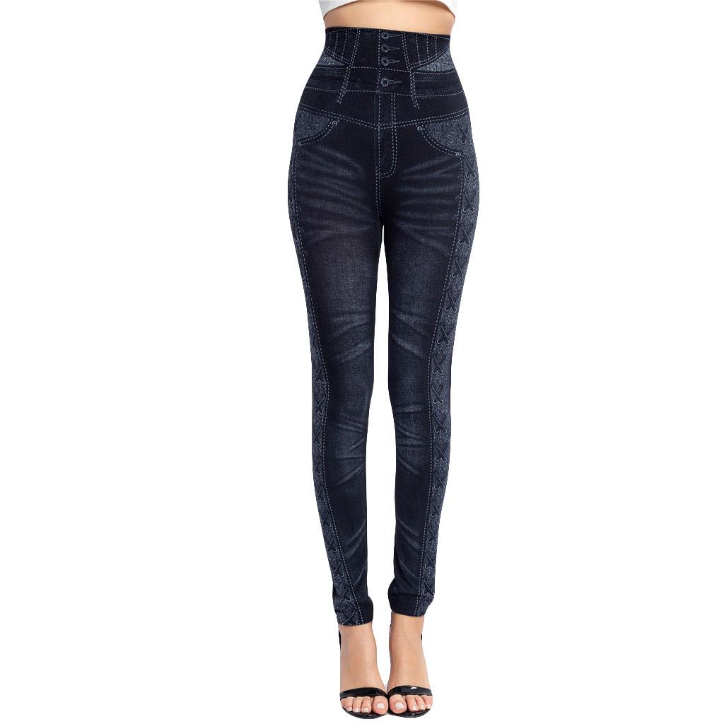 Womens Fashion Leggings Ladies Print Wet High Waist Trouser Pants
