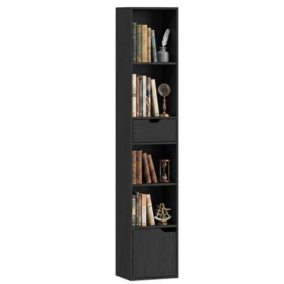 6-Tier Bookshelf with Drawer and Adjustable Shelf, Freestanding Storage Cabinet, 30 X 24 X 158 Cm, Black