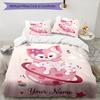 Pink Cat Cake Custom Name Text Print 1Pc Bedding Set Duvet Cover With Two Pillowcases Soft Bed Linen For Household Bedroom