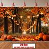 Gemütliche Herbstwald-Wandteppich mit Lichterkette & Kürbissen Wanddekoration