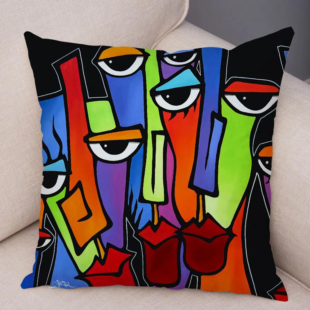 Abstrakte Malerei Kissenbezug Dekoration Nordischer Stil Bunt Cartoon Mädchen Kissenbezug Sofa Zuhause
