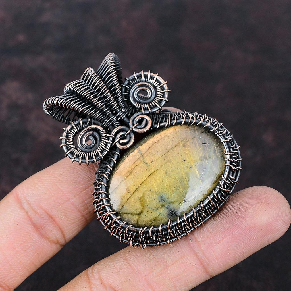 Labradorite Pendant Copper Wire Wrapped Pendant Dainty Gemstone Pendant Labradorite Jewelry Handmade Copper Jewelry Wrapped Pendant For Gift