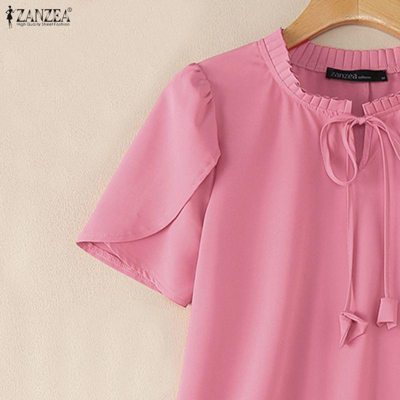 ZANZEA Women Casual Round Neck Solid Color Loose Short Sleeve Blouse