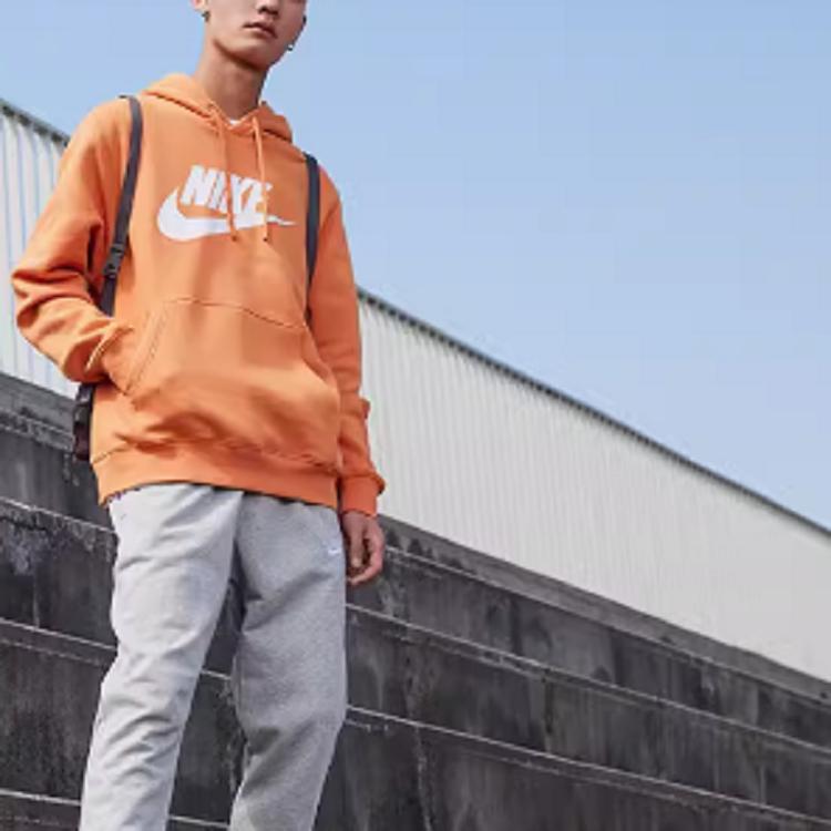 Nike Sportswear Club Fleece Hoodie With Large Logo Print Men Tops Orange BV2974-808