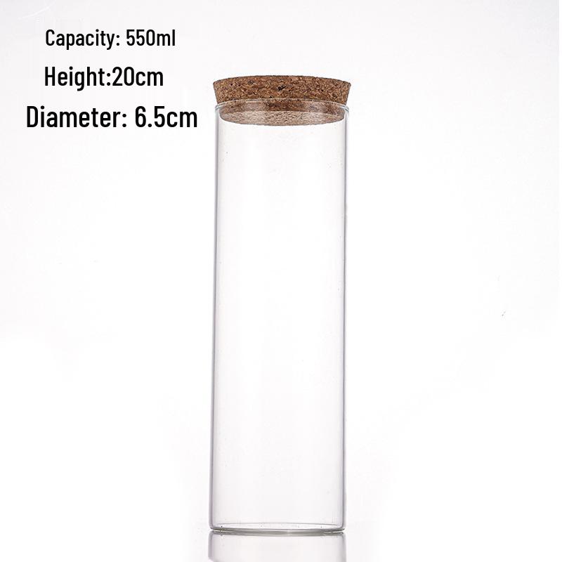 Glass Tube Storage Canister with Wooden Stopper, Rubber Seal, 65mm Opening - Ideal for Tea, Spices, Collectibles