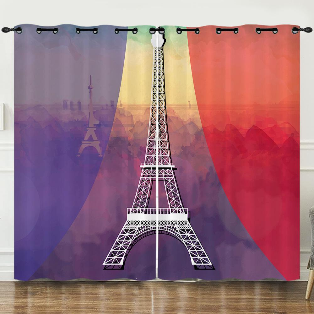 Vorhang Handbemalte Illustration Eiffelturm Vorhang 3D Digitaldruck Verdunkelungsvorhang