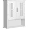 Wall Cabinet, Bathroom Furniture with Adjustable Shelf, Double Door and Open Shelf, 60 X 20 X 70 Cm, White