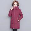 New Fashion Autumn Winter Mother Women Warm Solid Color Hooded Thicken Padded Mid-long Coat