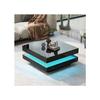 Mesa de centro cuadrada negra - estilo tecnológico moderno con iluminación LED de 16 colores, 70x70x36 cm, carga máx. 45kg
