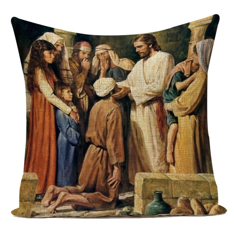 Pearl Girl Wearing Earrings Art Oil Painting Decorative Throw Pillow Case Polyester Cushion Cover for Living Room Decoration