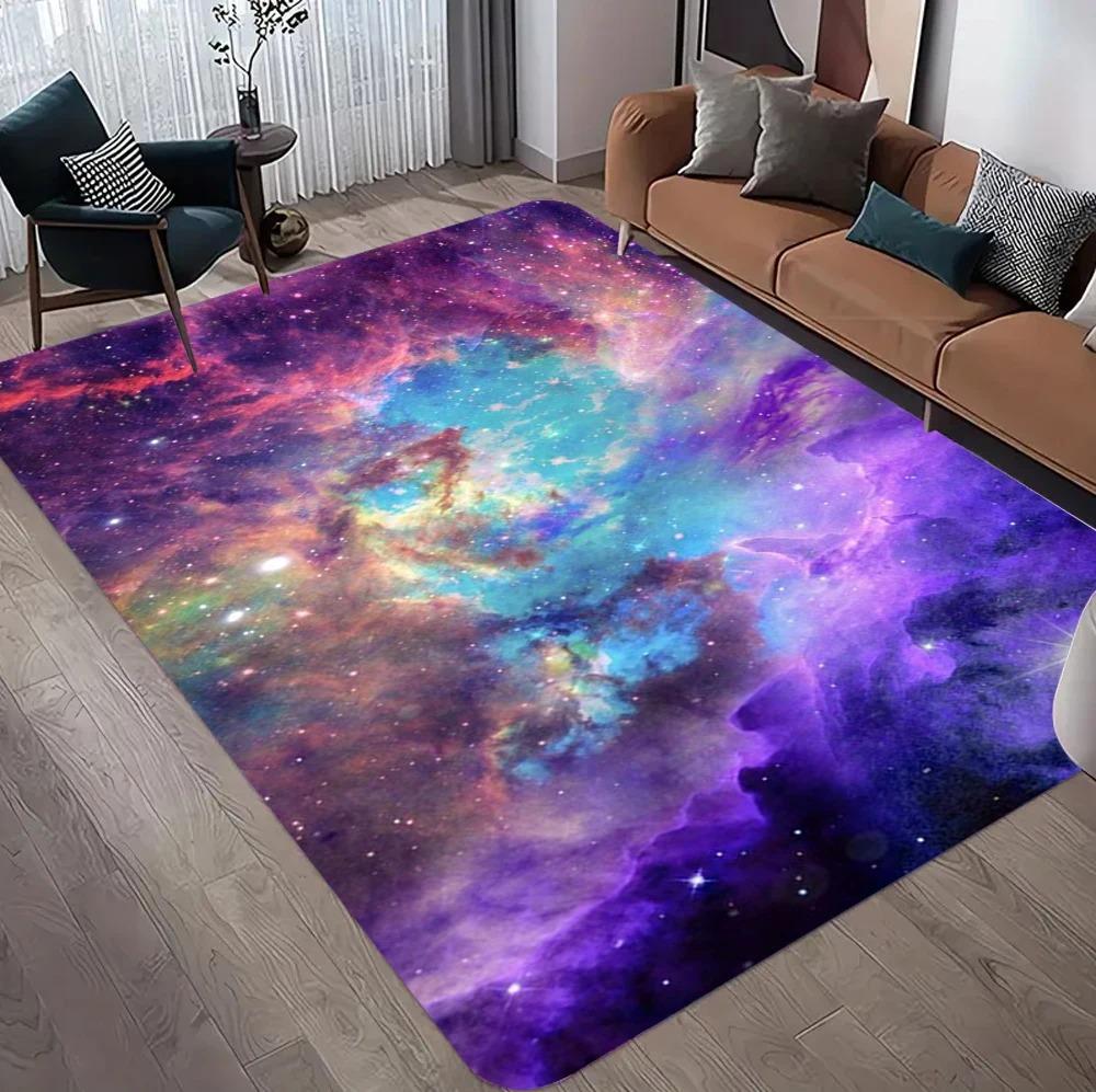 Fantasy Starry Galaxy Rug Vibrant Purple‑Blue Nebula Cosmic Print Non‑Slip Soft Floor Mat for Bedroom Game Room Aesthetic Decor